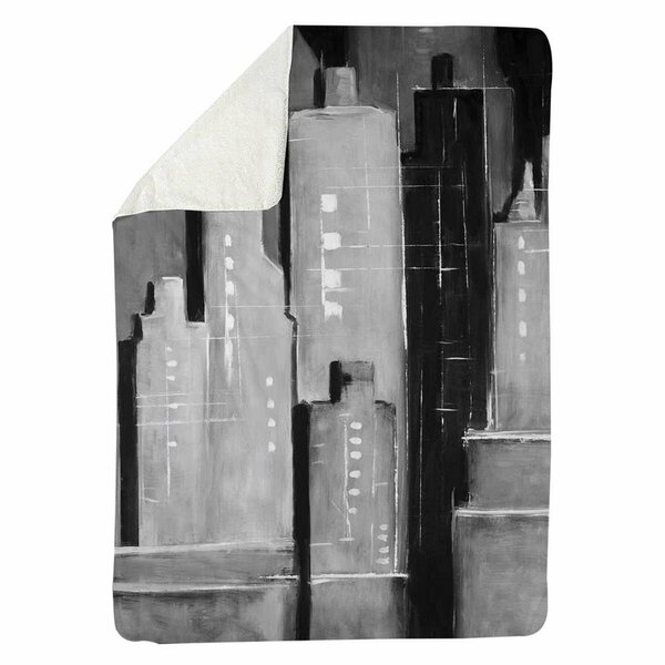 Begin Home Decor 60 x 80 in. Abstract Black & White Buildings-Sherpa Fleece Blanket 5545-6080-CI301